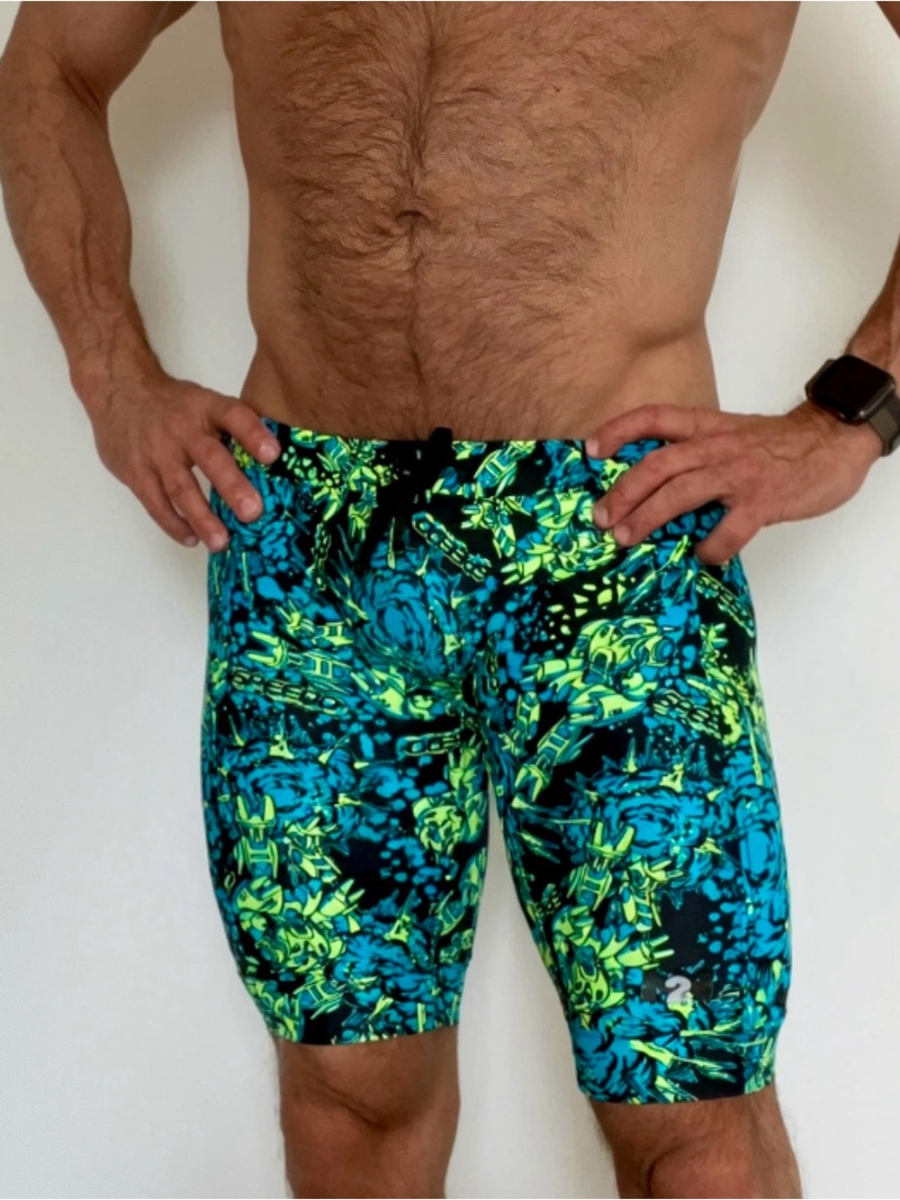 Men's Blue & Lime Printed Swim Jammer